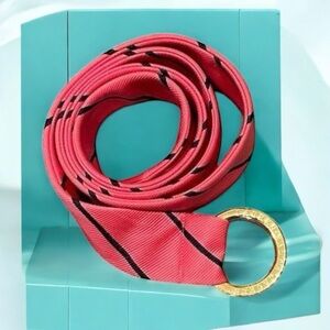 Lauren Ralph Lauren Women's Pink Striped Belt Gold Ring Buckle